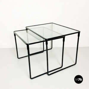 Tavoli da caffè in metallo nero e vetro, 1970 ca.