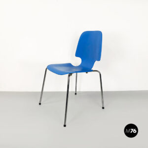 Sedia in legno curvato azzurro e acciaio, 1960 ca.