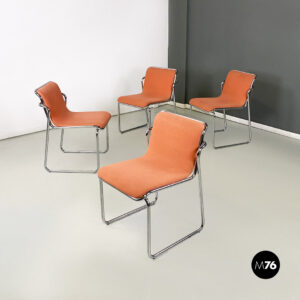 Sedie in acciaio cromato e tessuto rosa, 1970 ca.