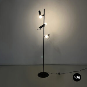 Lampada da terra a tre luci in acciaio nero, 1970 ca.
