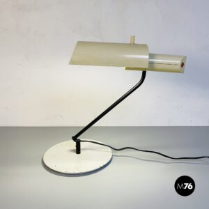 Lampada da tavolo in metallo e plastica bianca, 1980 ca.