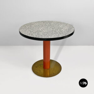 Tavolo da caffè tondo in metallo e laminato bacterio, 1980 ca.