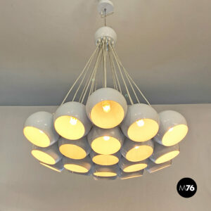 Lampadario multiluce in metallo bianco, 1970 ca.