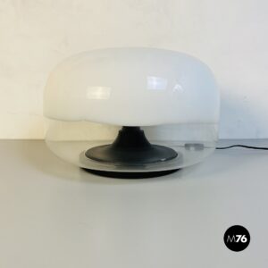 Lampada da tavolo in vetro e metallo nero, 1970 ca.