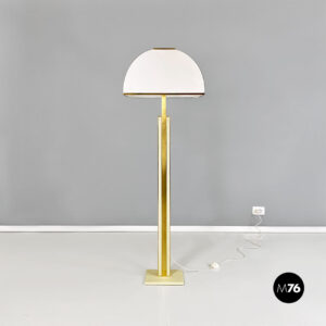 Lampada da terra in ottone e tessuto, 1980 ca.