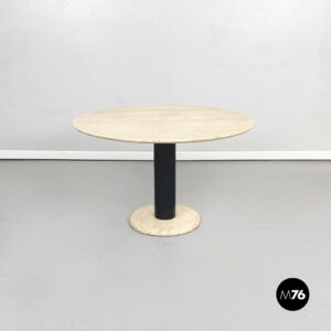 Tavolo da caffè in travertino e metallo nero, 1970 ca.