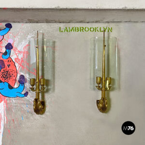 Applique in ottone e vetro, 1960 ca.