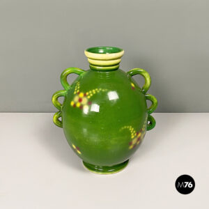 Vaso in ceramica verde decorato, 1940 ca.