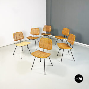 Sedie in metallo e rattan, 1960 ca.