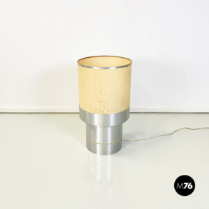 Lampada da tavolo in tessuto e alluminio spazzolato,  1960 ca.