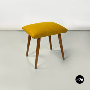 Pouf in tessuto giallo e legno, 1960ca.