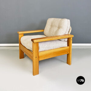 Poltrona in legno e tessuto a quadretti, 1970 ca.