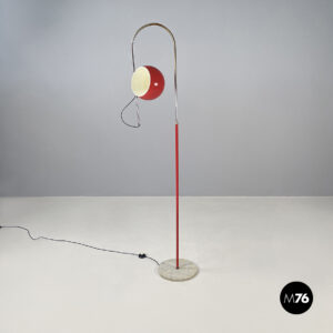 Lampada da terra orientabile in metallo rosso, 1970 ca.