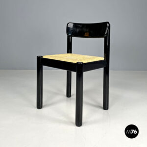 Sedia in paglia e legno laccato nero, 1970 ca.