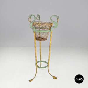 Portavasi in ferro battuto giallo e verde, 1900 ca.