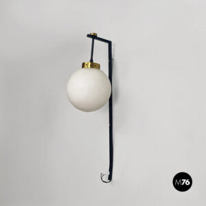 Applique in vetro opalino e metallo nero, 1950 ca.