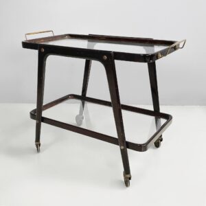 Carrello in legno, vetro e ottone, 1950 ca.