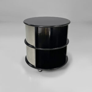 Comodino in acciaio e legno, 1970 ca.