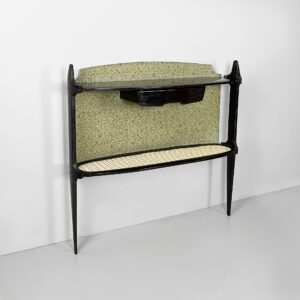 Consolle in legno, tessuto e paglia, 1950 ca.