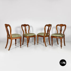 Sedie in tessuto a righe e legno, 1850 ca.