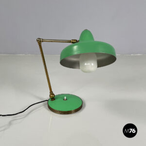 Lampada da tavolo orientabile in metallo verde e dorato, 1950 ca.