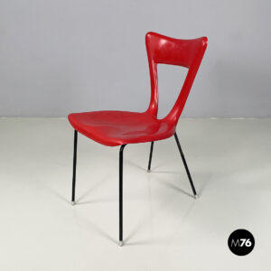 Sedia in metallo nero e plastica rossa, 1960 ca.