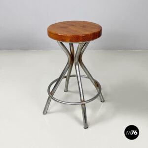 Sgabello in legno e metallo, 1960 ca.