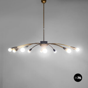 Lampadario Sputnik in ottone e plastica, 1950 ca.