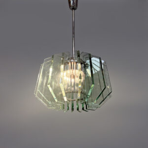 Lampadario in metallo e vetro di Max Ingrand per Fontana Arte, 1960 ca.