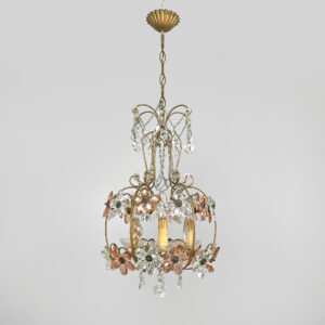 Lampadario in vetro rosa e trasparente, primi del 1900 ca.