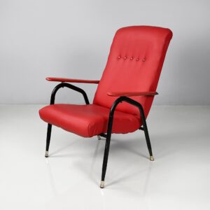 Poltrona in sky rosso e metallo nero, 1960 ca.