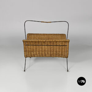 Portariviste in rattan e metallo, 1970 ca.