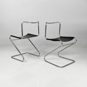 Sedie in acciaio e pelle nera, 1980 ca.