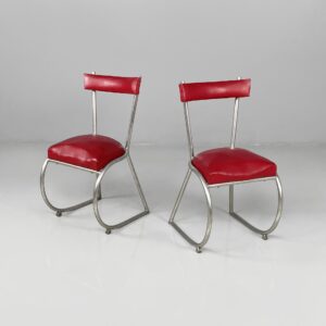 Sedie in sky rossa e metallo, 1930 ca.
