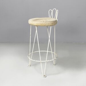 Sgabello in tessuto e metallo bianco, 1930 ca.