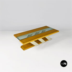 Tavolo da caffè in legno e vetro, 1980 ca.