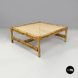 Tavolo da caffè in paglia di Vienna e rattan, 1970 ca.