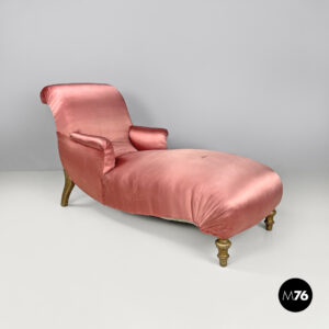 Chaise longue in raso rosa e legno dorato, 1800 ca.
