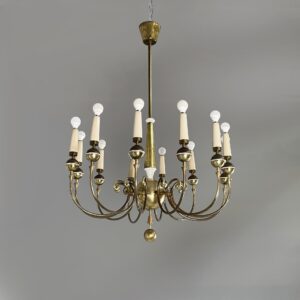 Lampadario in ottone e metallo bianco, 1950 ca.