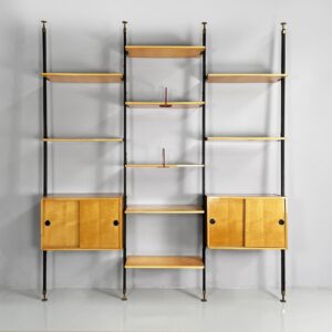 Libreria modulare in legno e metallo nero, 1960 ca.