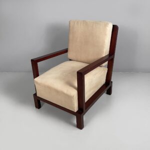 Poltrona in legno e tessuto beige, 1930 ca.