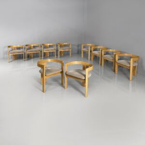 Sedie a pozzetto in legno e velluto beige, 1980 ca.