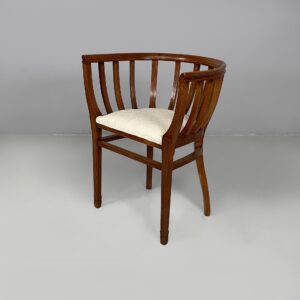 Sedia a pozzetto in legno e tessuto bianco, 1930 ca.