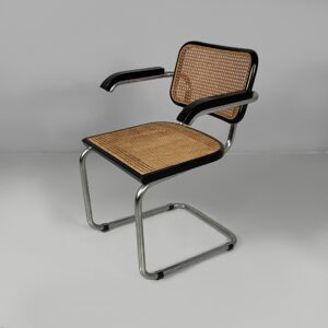 Sedia in paglia, legno nero e acciaio, 1960 ca.