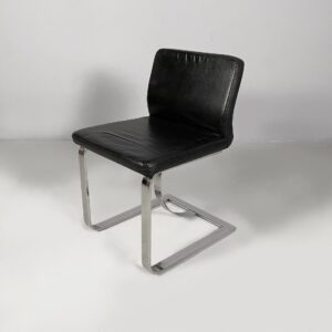 Sedia in pelle nera e acciaio, 1980 ca.