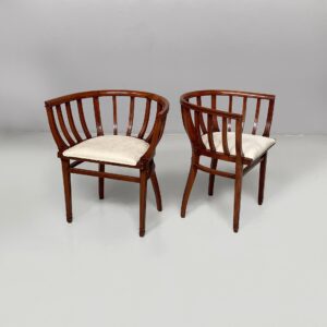 Sedie a pozzetto in legno e tessuto bianco, 1930 ca.