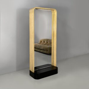 Specchio da terra in legno chiaro e nero, 1930 ca.