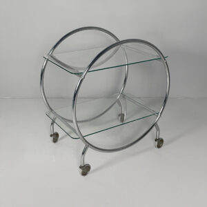 Carrello in vetro e acciaio, 1970 ca.