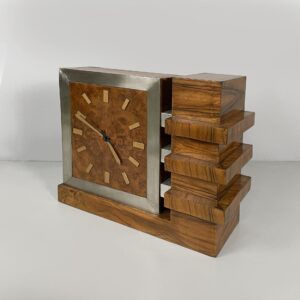 Orologio da tavolo in legno e metallo, 1930 ca.