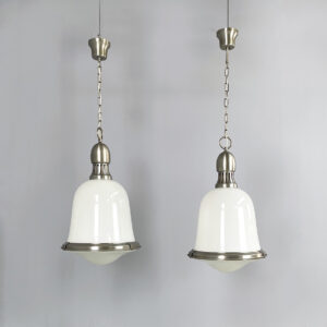 Lampadari in vetro opalino e metallo, 1960 ca.